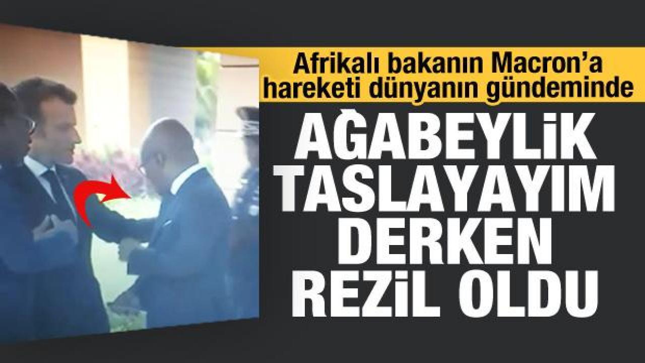 Afrika'ya 'ders' vermeye giden Macron yine rezil oldu: Omzuna dokunduğu bakan omzunu sildi