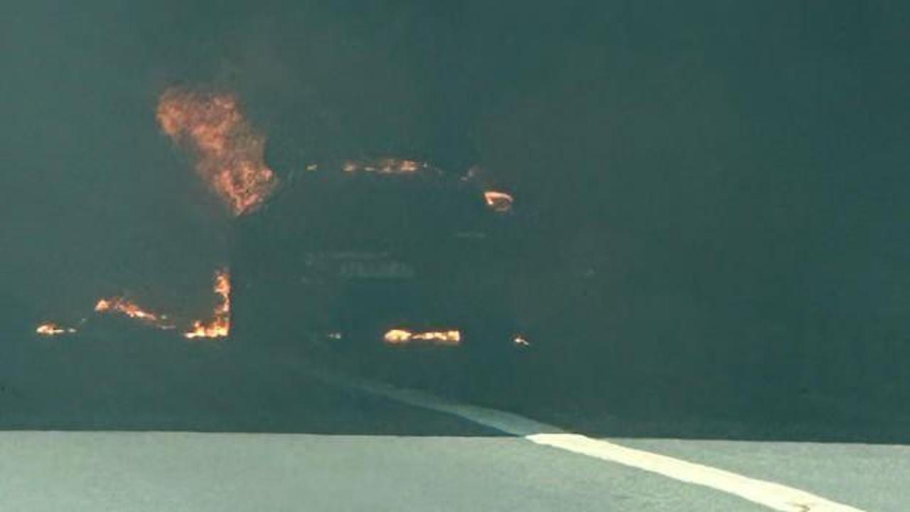 Araç alevlere teslim oldu! TEM trafiğe kapatıldı