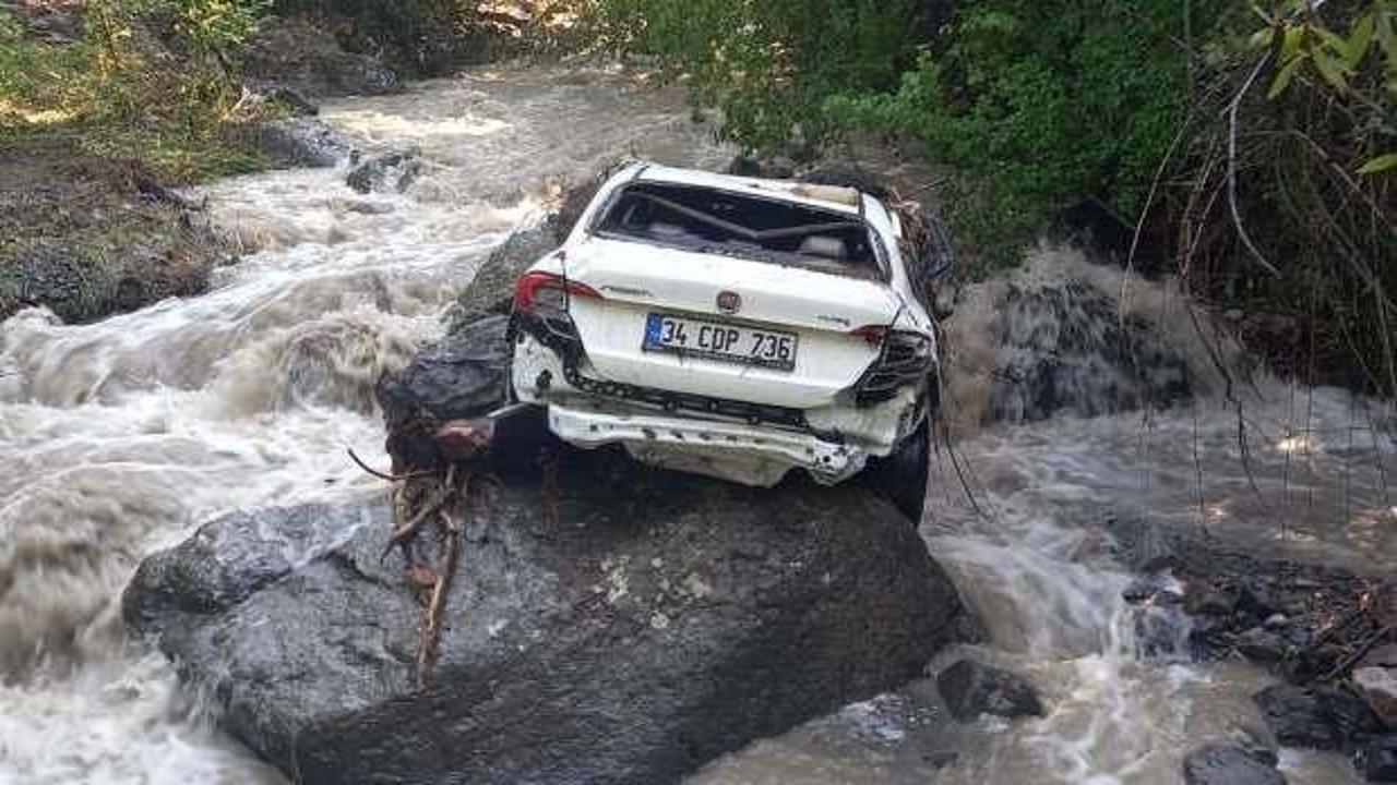 Artvin'de park halindeki otomobil taşan derede sürüklendi