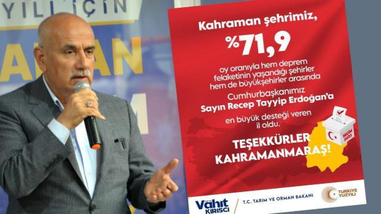 Bakan Kirişci’den Kahramanmaraş’a teşekkür mesajı