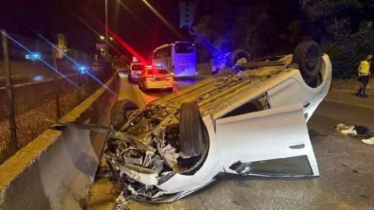 Bariyerlere çarpıp takla attı