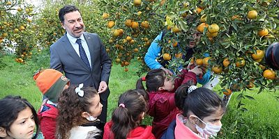 BAŞKAN ARAS, ÖĞRENCİLERLE MANDALİNA HASADI YAPTI