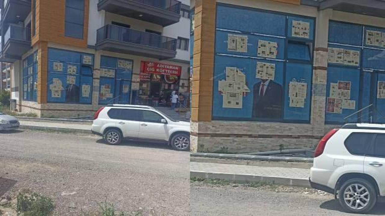 CHP seçim bürosunda Kılıçdaroğlu’nun ve sloganların üzerleri gazete kağıdı ile kapatıldı