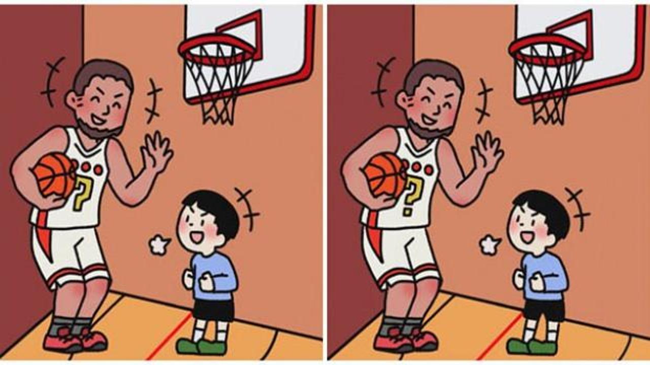 Çocuğa basketbol oynamayı öğreten adama ait iki resim arasındaki 3 farkı 14 saniye içerisinde bulabilir misin?