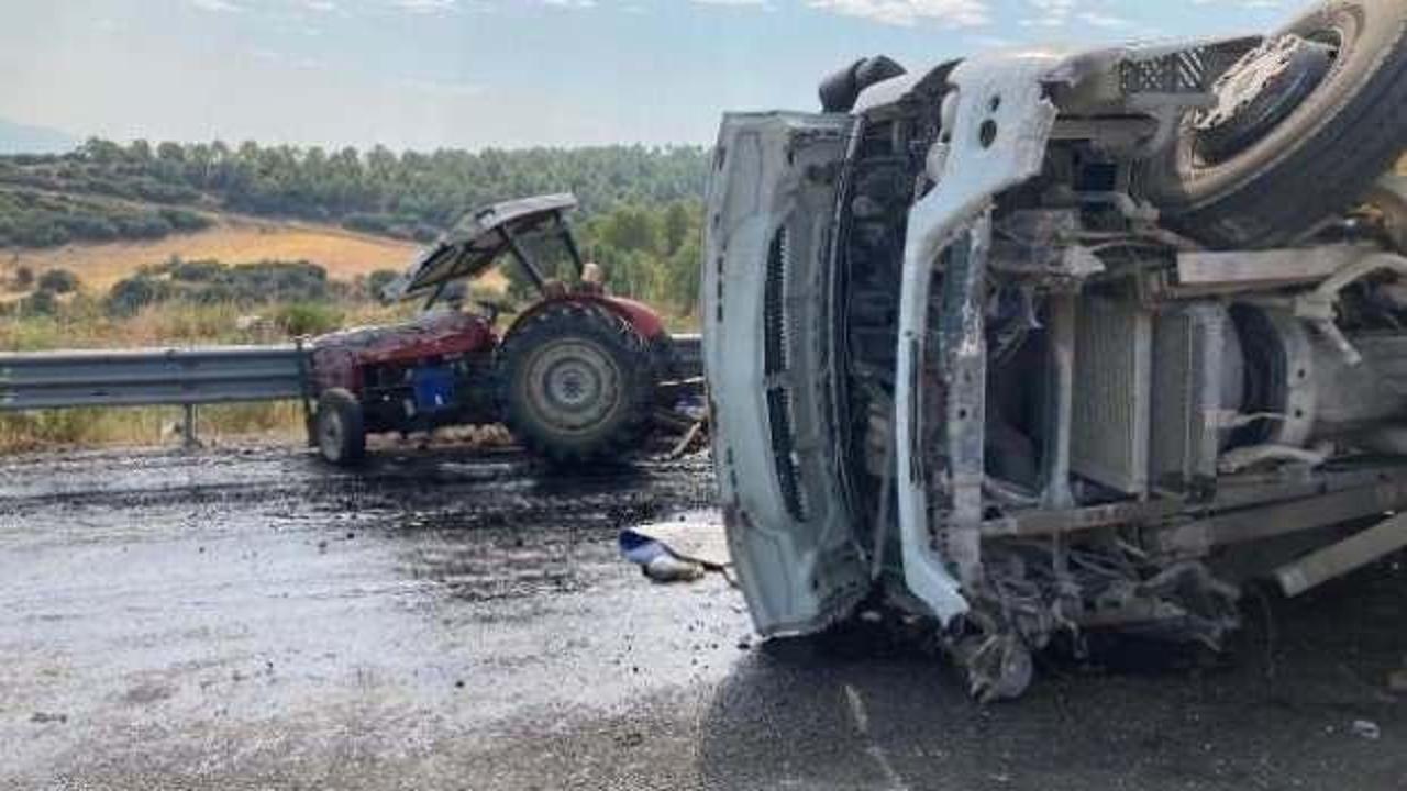 Devrilen kamyon, traktöre çarptı: 1 ölü, 4 yaralı