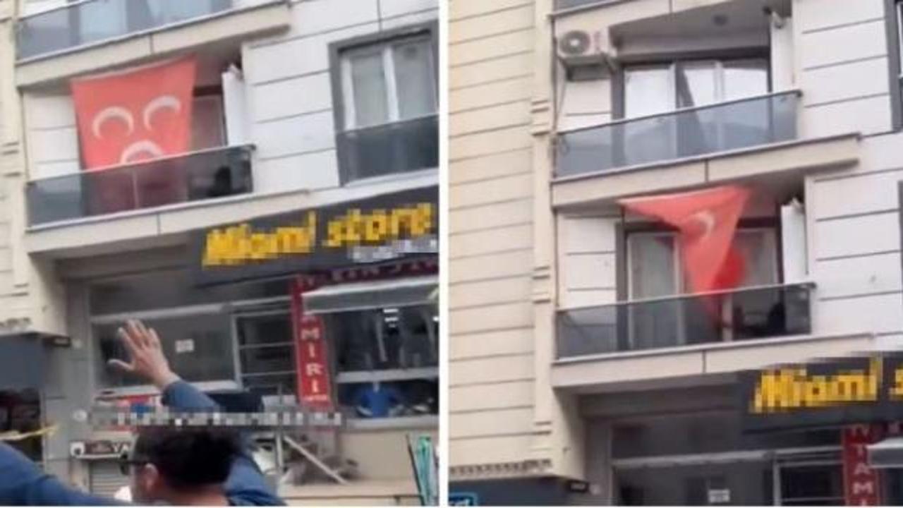 Esenyurt'ta DEM Partili grup MHP bayrağı asılı evi taşladı!