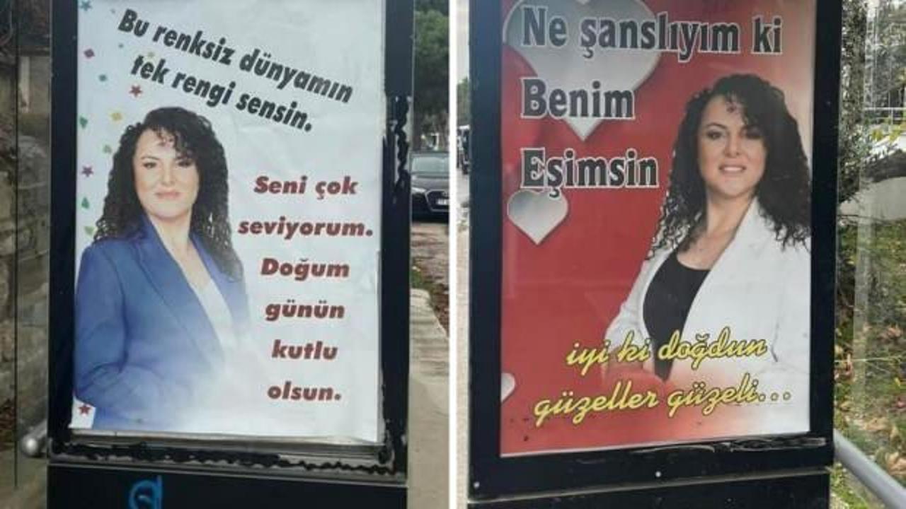 Eşinin doğum gününü otobüs duraklarında ilan vererek kutladı