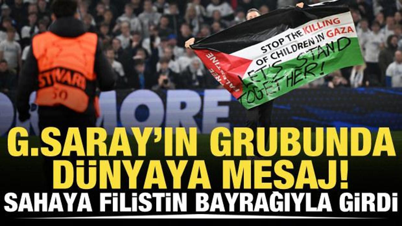 Galatasaray'ın grubunda dünyaya mesaj! Taraftar sahaya Filistin bayrağıyla girdi