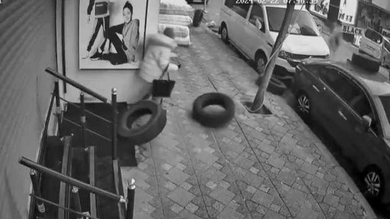 Gökten lastik yağdı, kaldırımda yürüyen kadın ölümden döndü