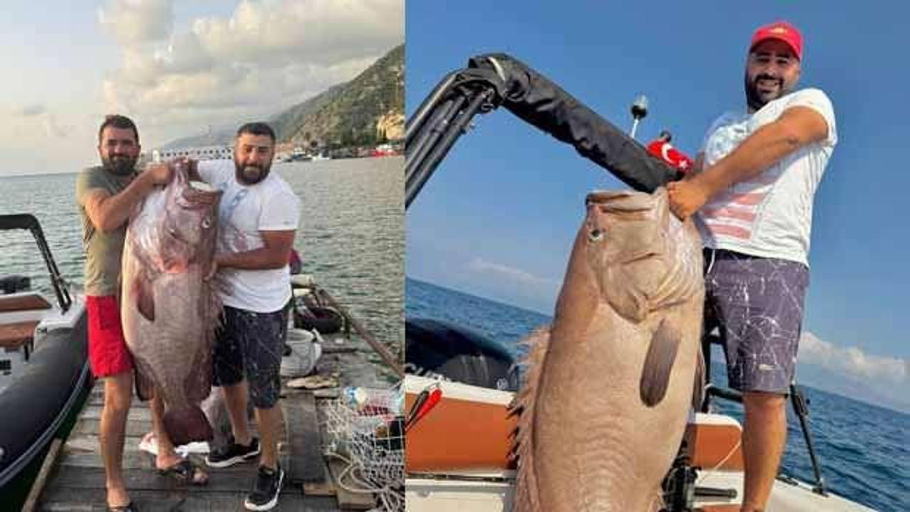 Hatay’da inanılmaz görüntü! Oltayla 1,5 metrelik balık tuttu