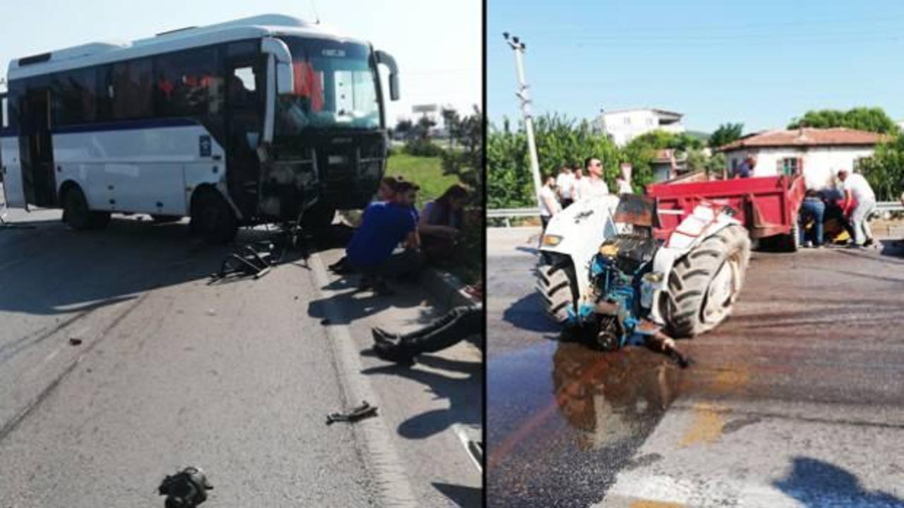 Manisa’da servis otobüsü traktörle çarpıştı: 1'i ağır 6 yaralı