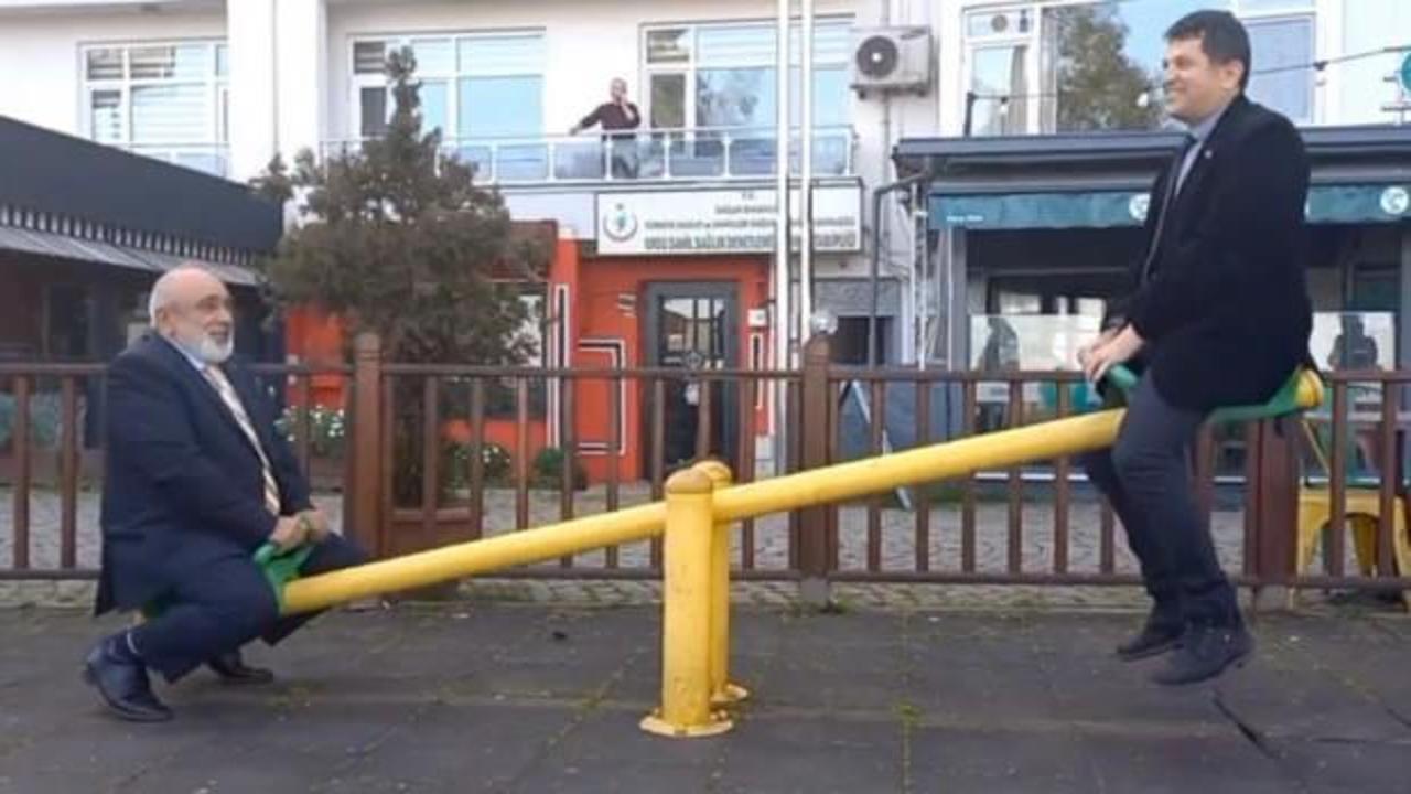 Ordu’da başkan adayları parkta karşılaşıp tahterevalliye bindi