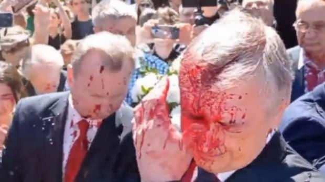 Rus Büyükelçiye kırmızı boyalı protesto