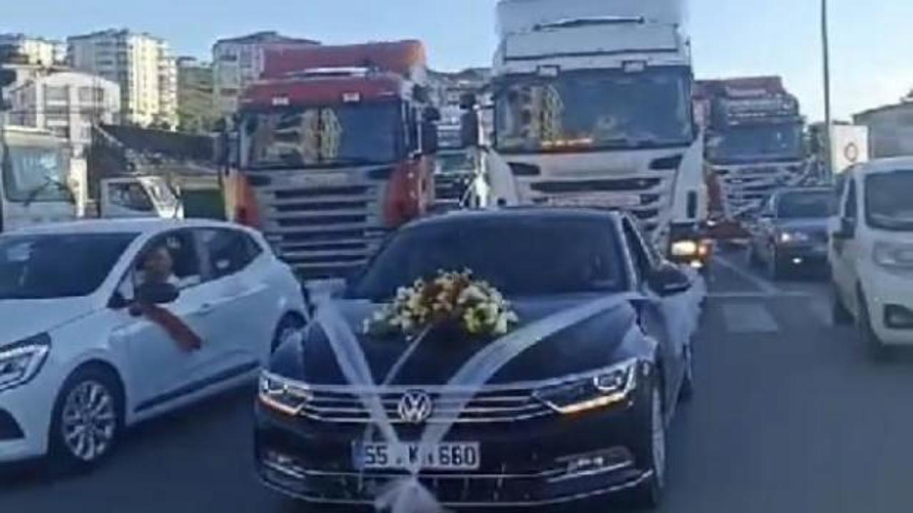 Samsun'da, 10 TIR'lı düğün konvoyu