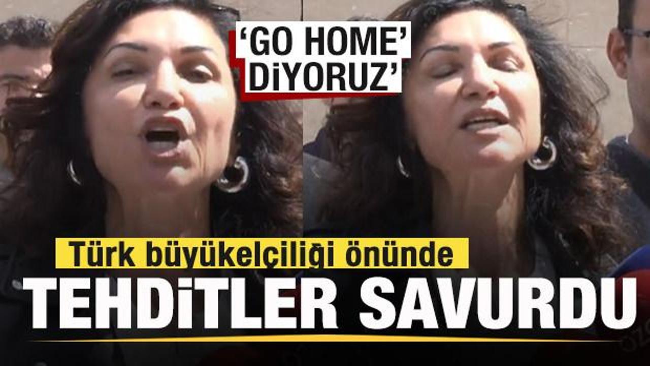 Selma Eylem, Türk büyükelçiliği önünde tehditler savurdu: 'Go home' diyoruz