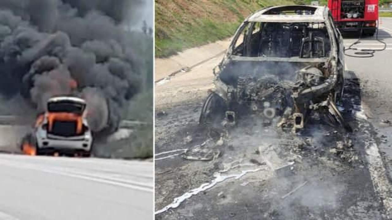 Seyir halindeki otomobil alev alev yandı