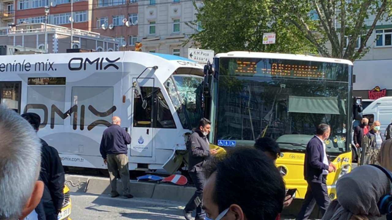 Son dakika... Fatih'te tramvayla İETT otobüsü çarpıştı