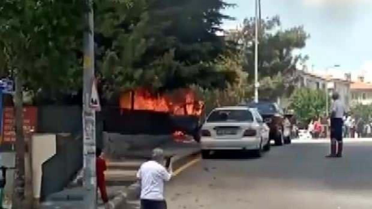 Yanan araç yokuşta kaydı, alevler otomobile ve ağaca sıçradı