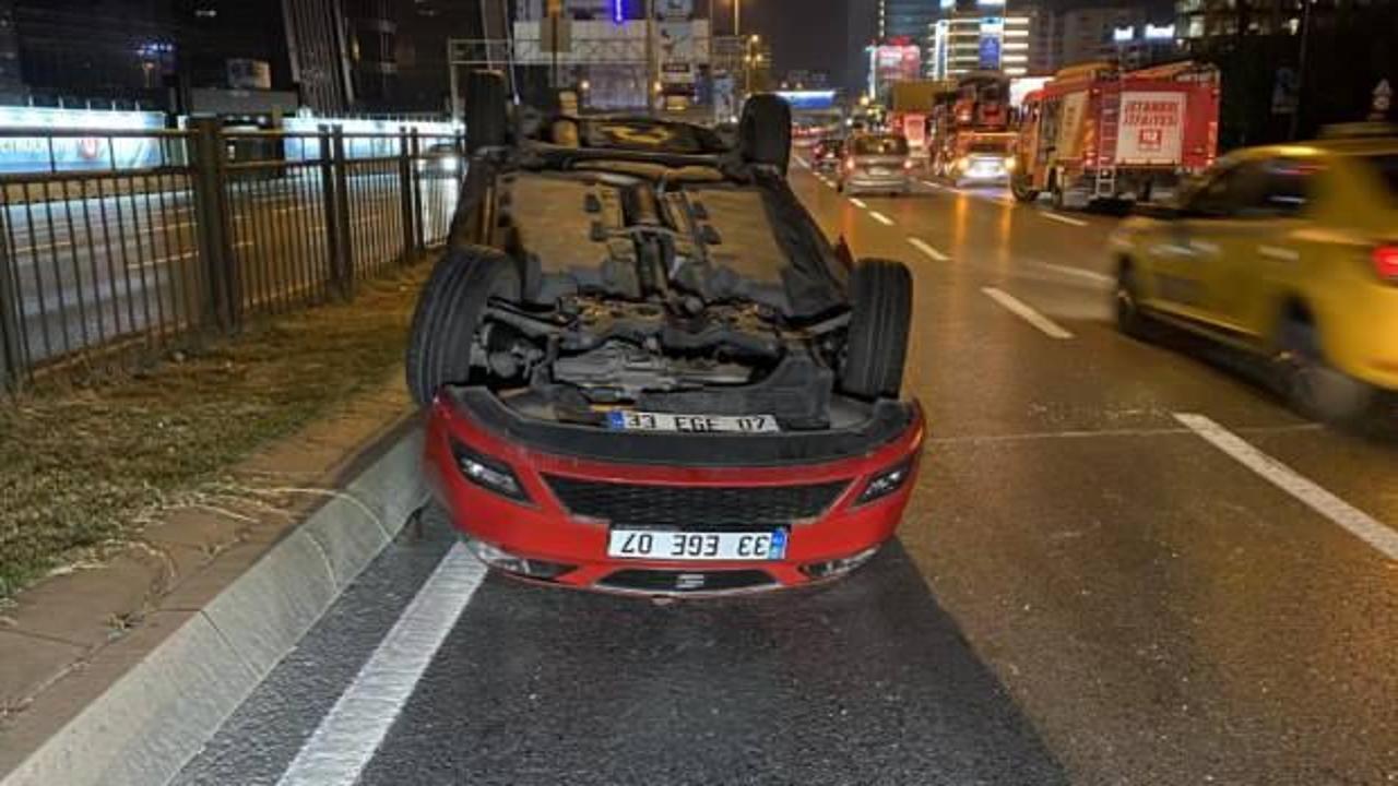Zincirlikuyu'da taksiye çarpan otomobil takla attı: 2 yaralı