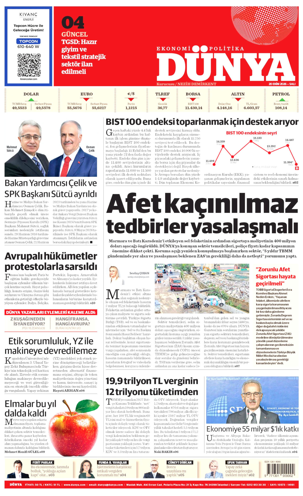 Dünya Gazetesi gazetesi manşeti
